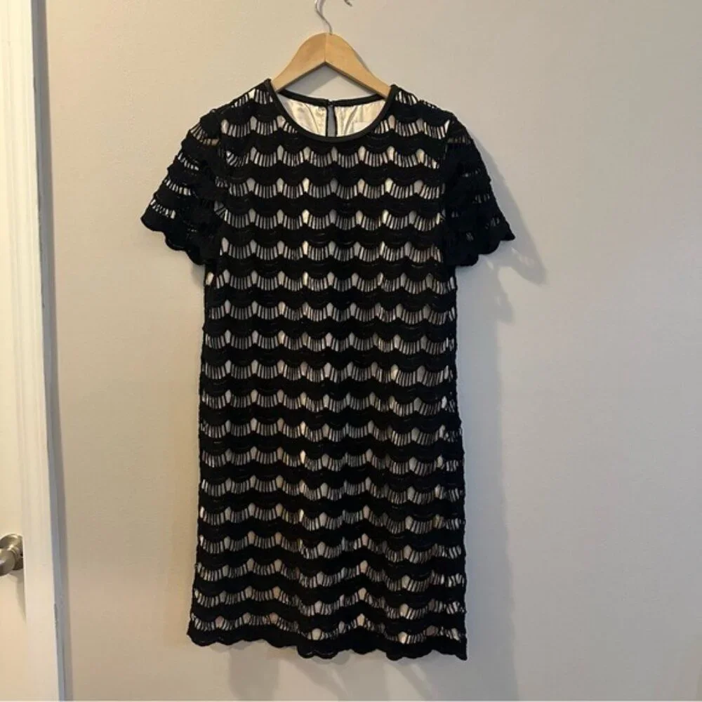 Kate Spade Women's 2 Dress Virginia Black Scalloped Lace Shift Short Sleeve